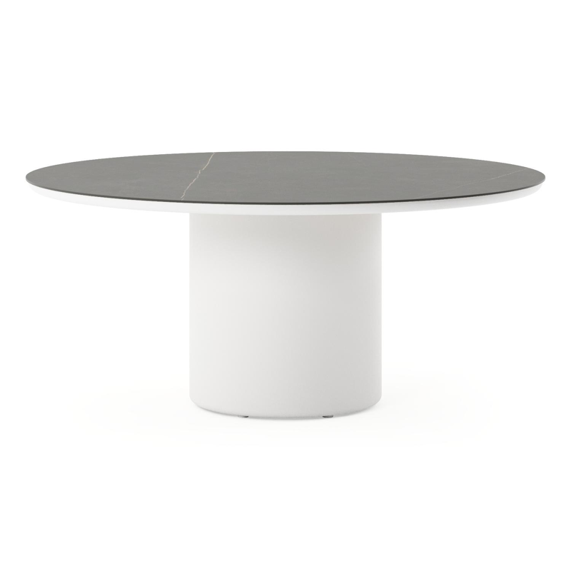 Amico low dining tuintafel rond in wit aluminium en volkeramiek Calatorao - Dia. 148 x H 61 cm