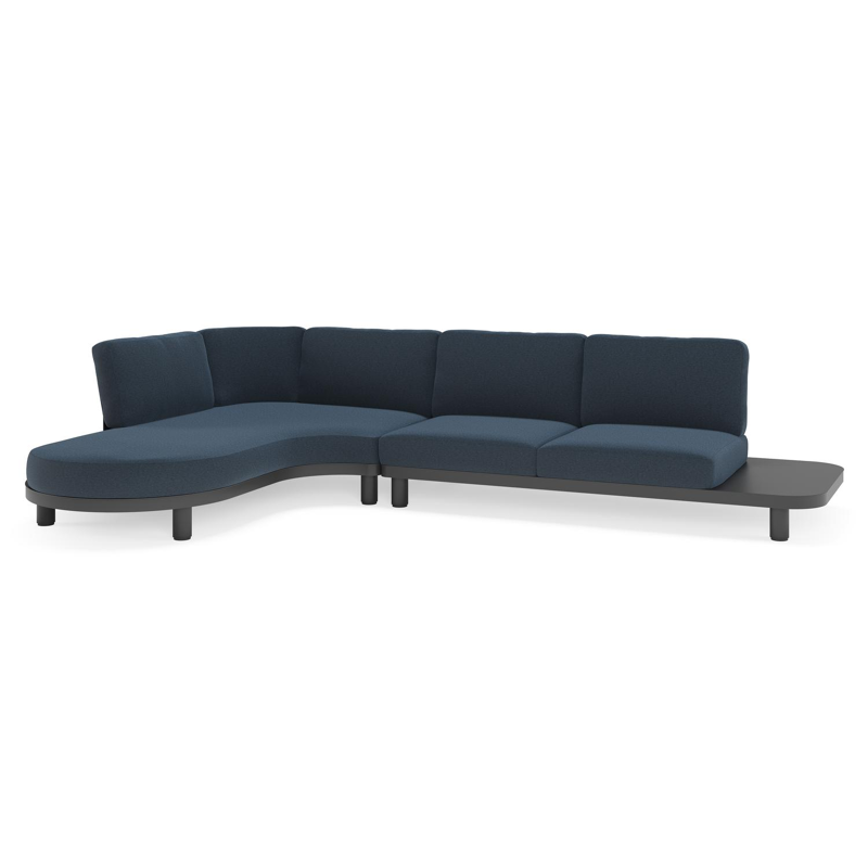 Salon de jardin d'angle Donato en aluminium noir et coussins en All Weather Sunbrella® luxe Heritage Indigo