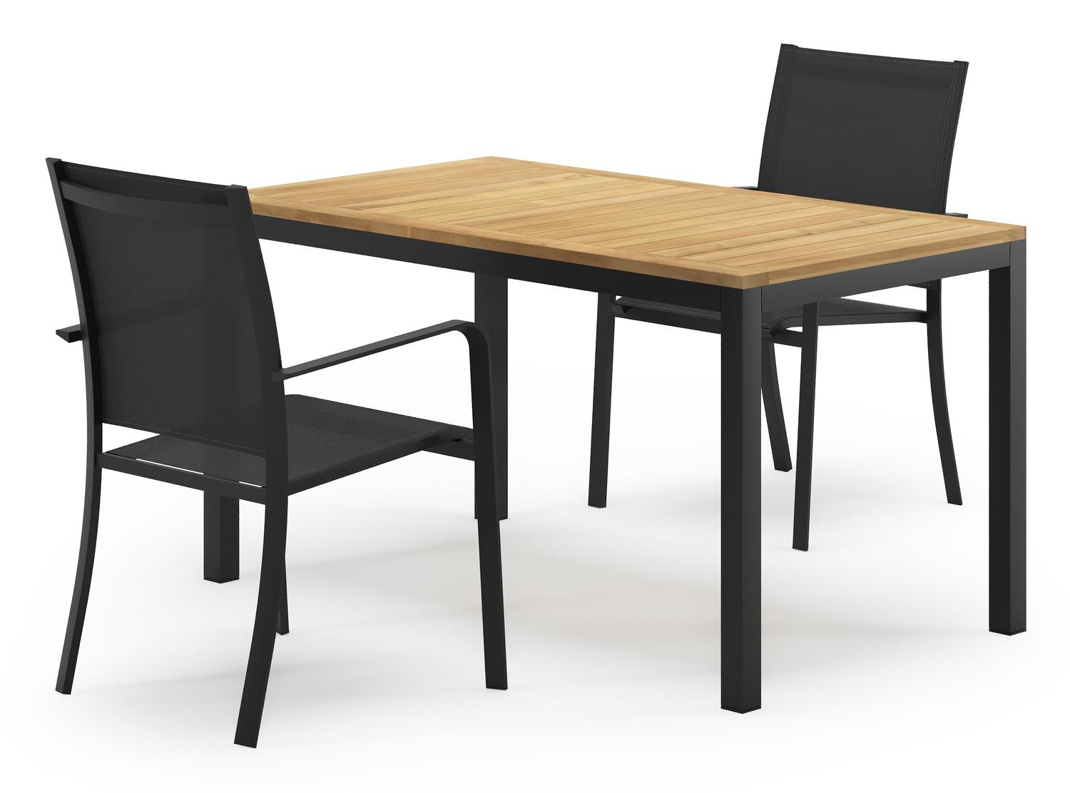 Ensemble de jardin Feltro en aluminium noir et teck Natural Finish avec 2 chaises de jardin Calobra