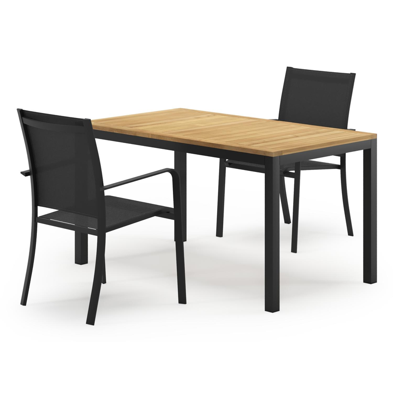 Feltro tuinset in zwart aluminium en teak Natural Finish met 2 Calobra tuinstoelen