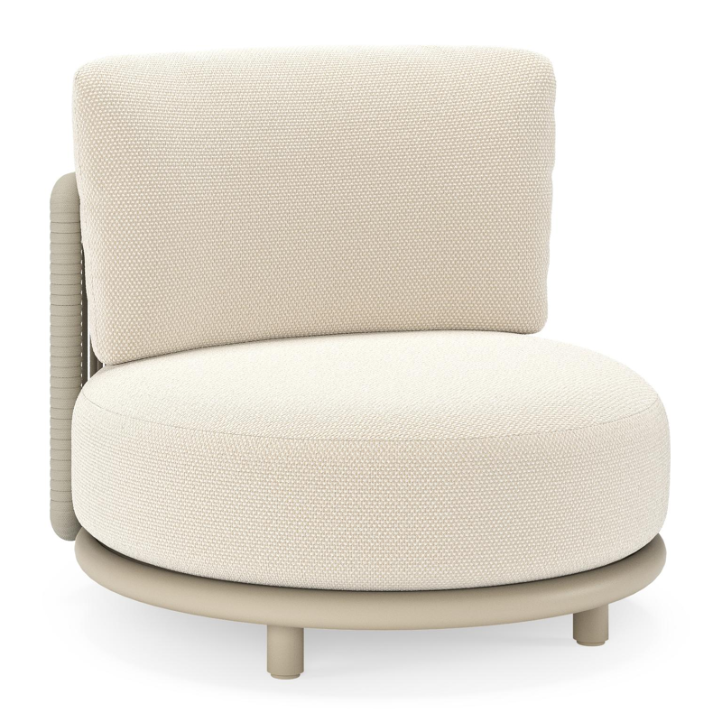 Lomano loungestoel in beige aluminium en beige verticaal geweven luxe vlakke rope met Althea Off White all weather cosytica