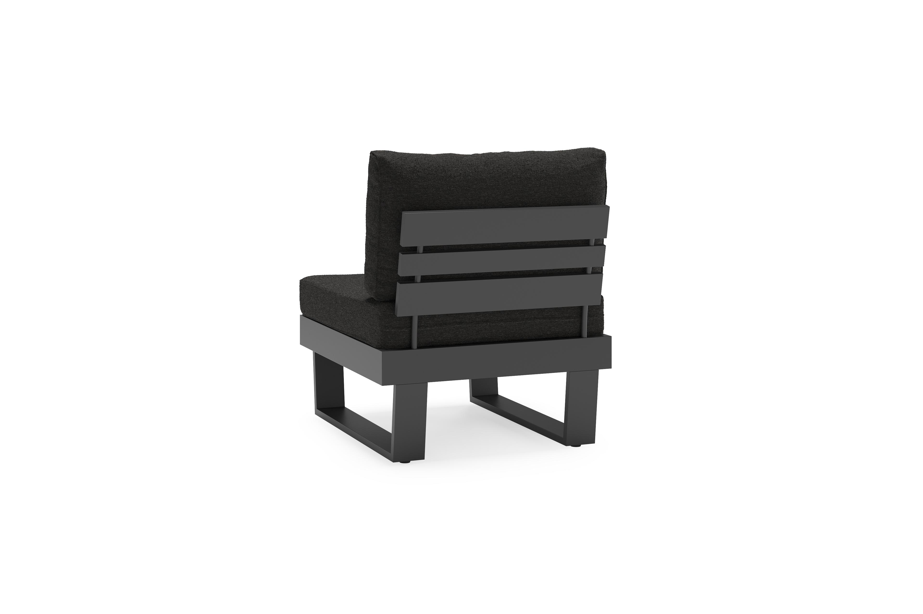 Alora loungestoel in zwart aluminium met zwart weather+ softtouch kussens