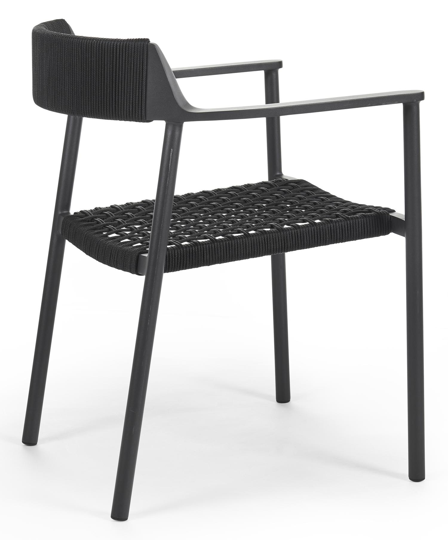 Fiordo tuinstoel in zwart aluminium en zwart vierkant geweven ronde rope 