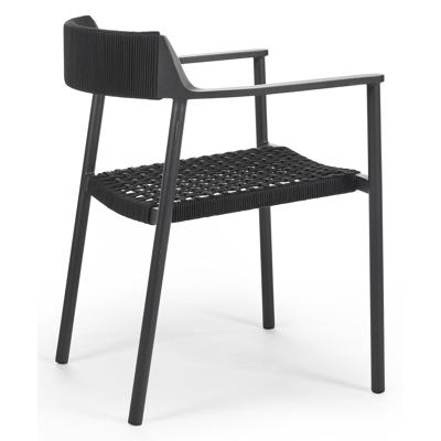 Fiordo tuinstoel in zwart aluminium en zwart vierkant geweven ronde rope 