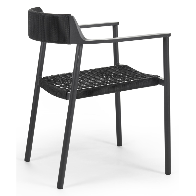 Fiordo tuinstoel in zwart aluminium en zwart vierkant geweven ronde rope 