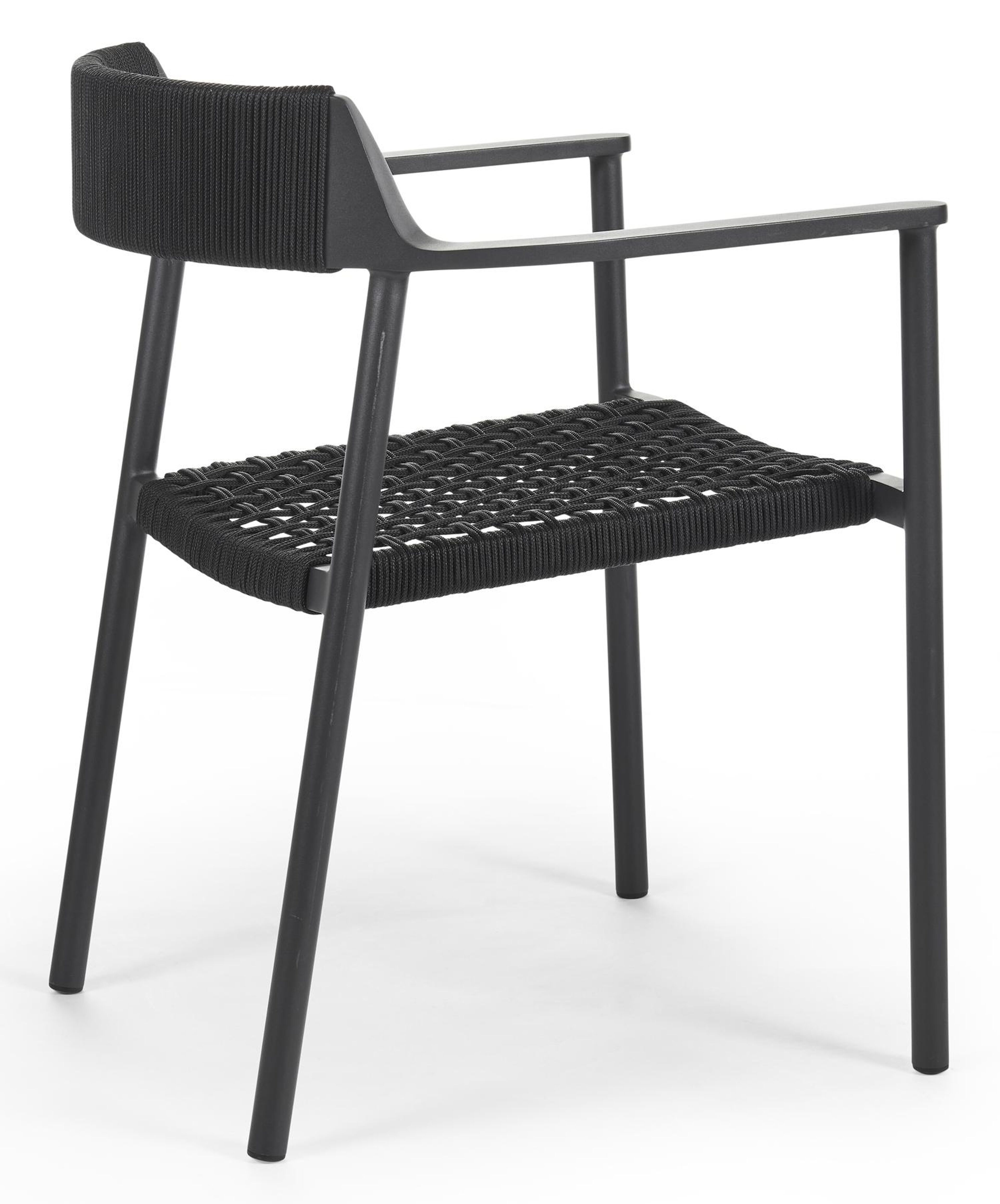 Fiordo tuinstoel in zwart aluminium en zwart vierkant geweven ronde rope 