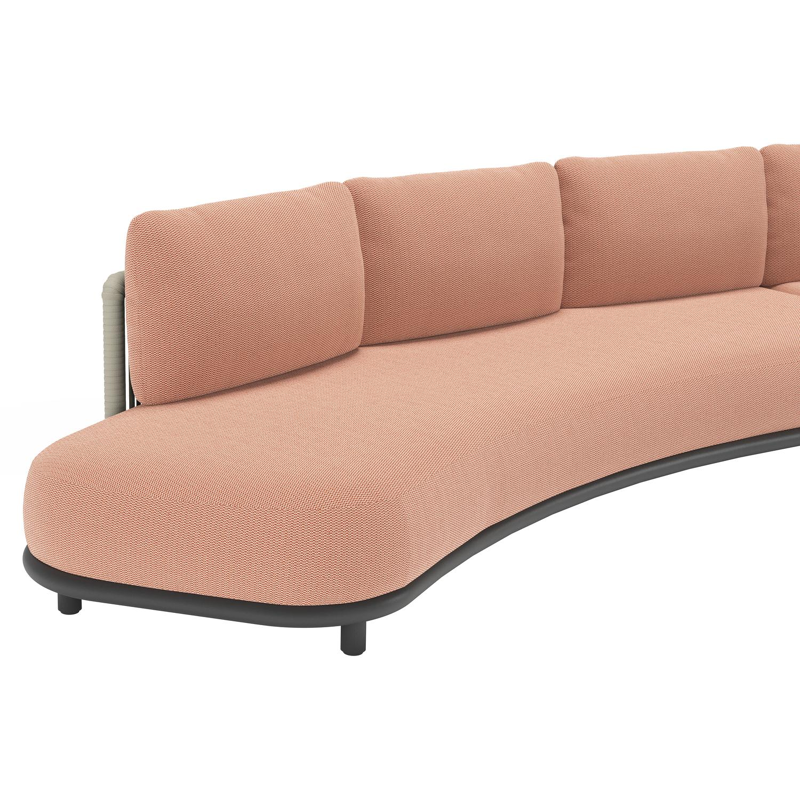 Lomano loungebank in zwart aluminium en beige verticaal geweven luxe vlakke rope met Lopi Fawn all weather sunbrella® luxe