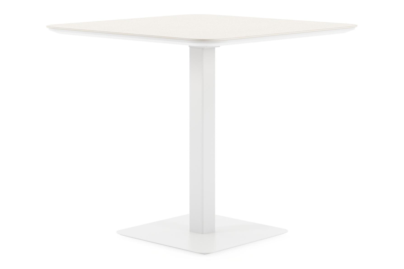 Table de jardin Fano inclinable carré arrondi en aluminium blanc et céramique pleine beige - Lg. 85 x Lrg. 85 x Haut. 73 cm