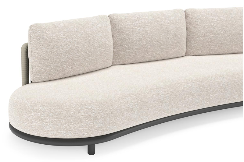 Lomano loungeset in zwart aluminium en beige verticaal geweven luxe vlakke rope met Tundra Sand all weather sunbrella® luxe