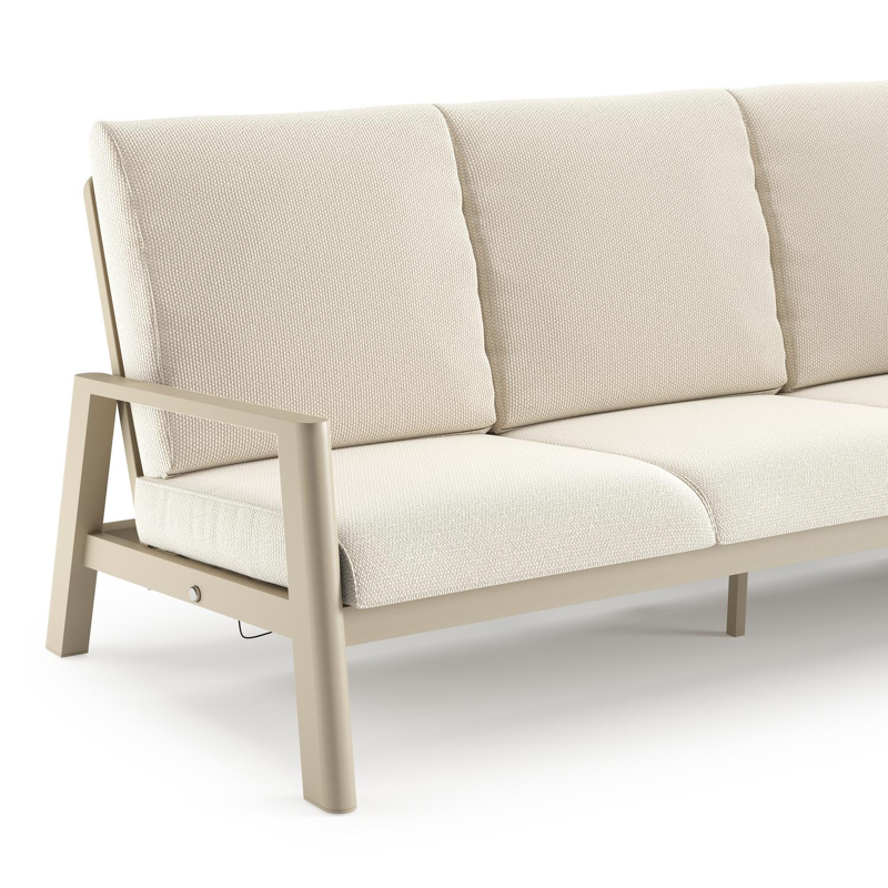 Cirello loungebank in beige aluminium met althea off white all weather cosytica kussen