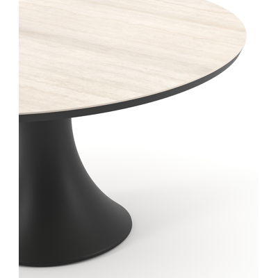 Fano tuintafel rond in zwart aluminium en volkeramiek Travertino Bianco - Dia. 148 x H 74 cm