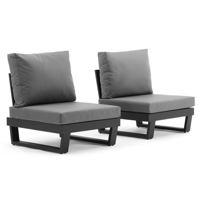 Fauteuils de jardin Modica 2 x 1-pl en aluminium noir avec coussin en textilène gris
