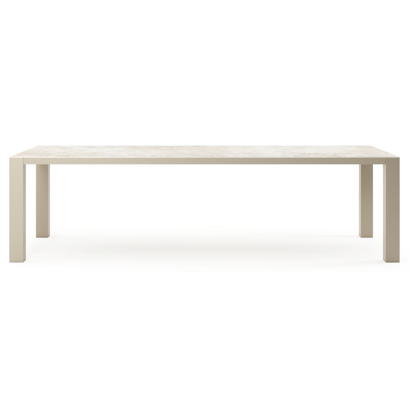 Table de jardin Nano rectangulaire en aluminium beige et céramique pleine Rapolano Lg. 280 x Lrg. 110 cm