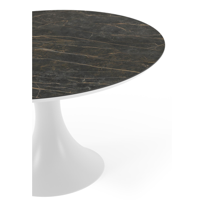 Table de jardin Fano ronde en aluminium blanc et céramique pleine Black Obsession - Diam. 130 x Haut. 75 cm