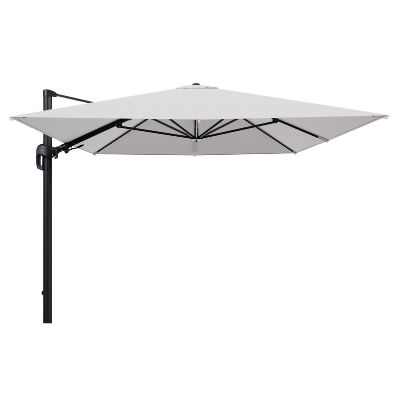Parasol pendant Rufina avec fonction tilt en aluminium noir et toile de parasol en All Weather Solica Ego Eggshell  - Lg.1 400 x Lg.2 300 cm (sans pied de parasol