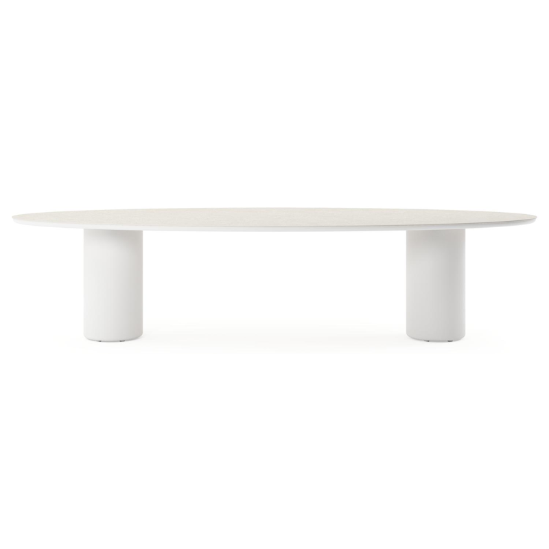 Amico tuintafel ovaal in wit aluminium en volkeramiek Shilin - L 320 x B 130 x H 73.5 cm
