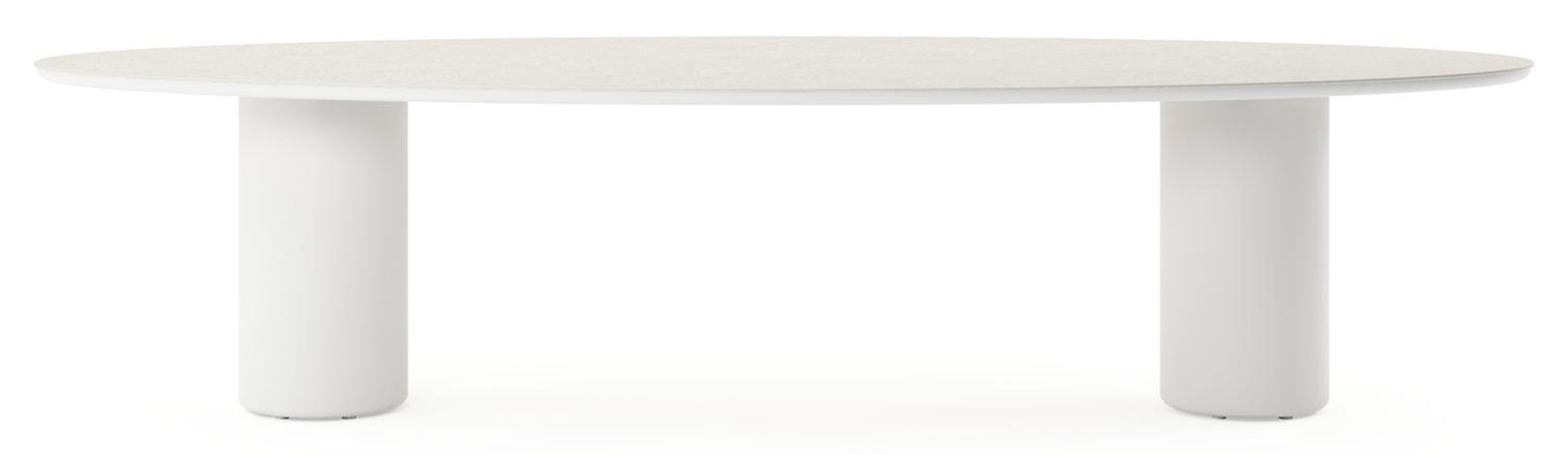 Table de jardin Amico oval en aluminium blanc et céramique pleine Shilin - Lg. 320 x Lrg. 130 x Haut. 74 cm