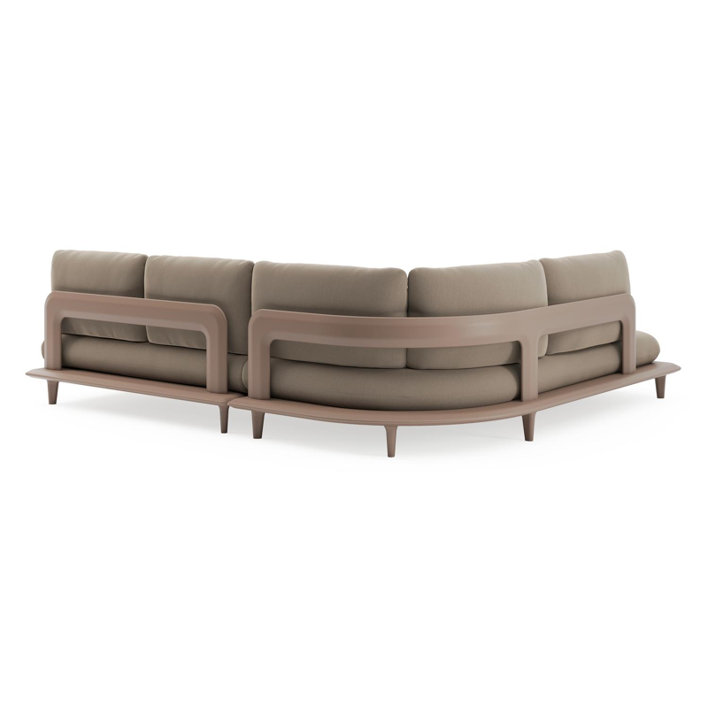 Bomero loungehoek in taupe aluminium met natte heather grey all weather sunbrella® luxe kussen