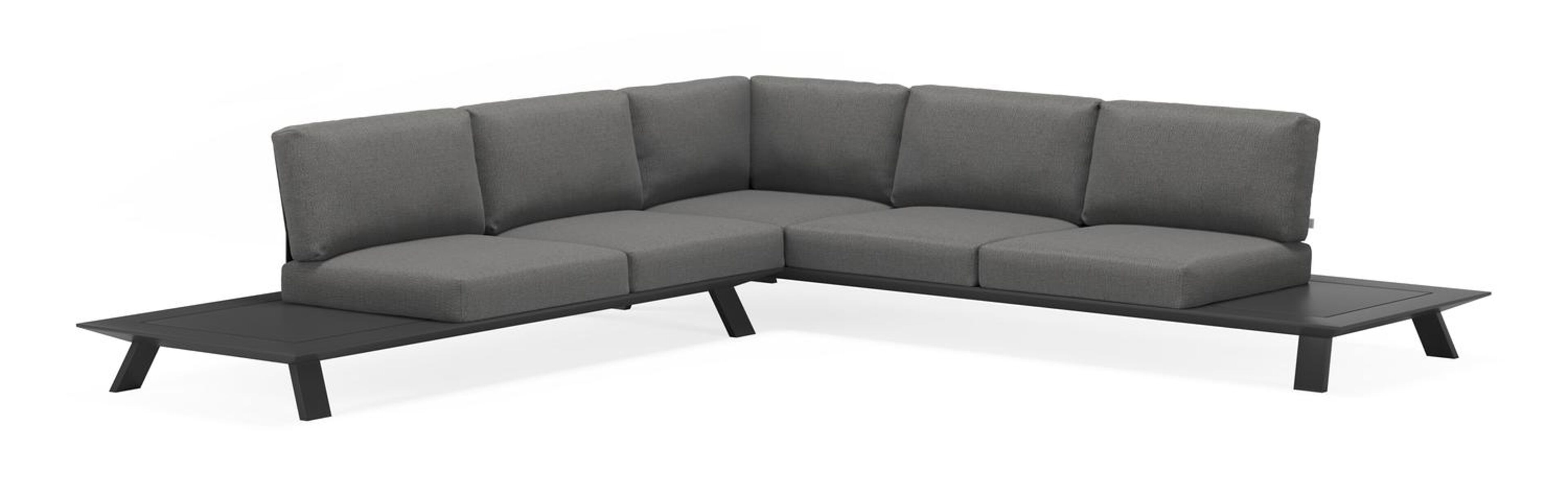 Cesano loungehoek in zwart aluminium met deauville black all weather sunbrella® luxe kussens