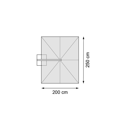 Avola zweefparasol met tiltfunctie in wit aluminium met grijs sunbrella® premium parasoldoek - L1 250 x L2 200 cm (met voet)