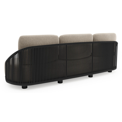 Vadelo loungeset in zwart aluminium en zwart verticaal geweven ronde rope met chartres pewter all weather sunbrella® luxe kussen