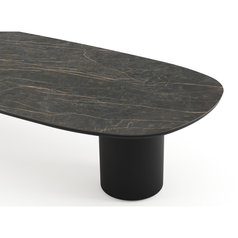 Amico low dining tuintafel bombo in zwart aluminium en volkeramiek Black Obsession - L 320 x B 130 x H 61 cm