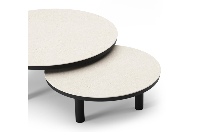 Table de basse Lindo en aluminium noir et sintered stone crema minerale