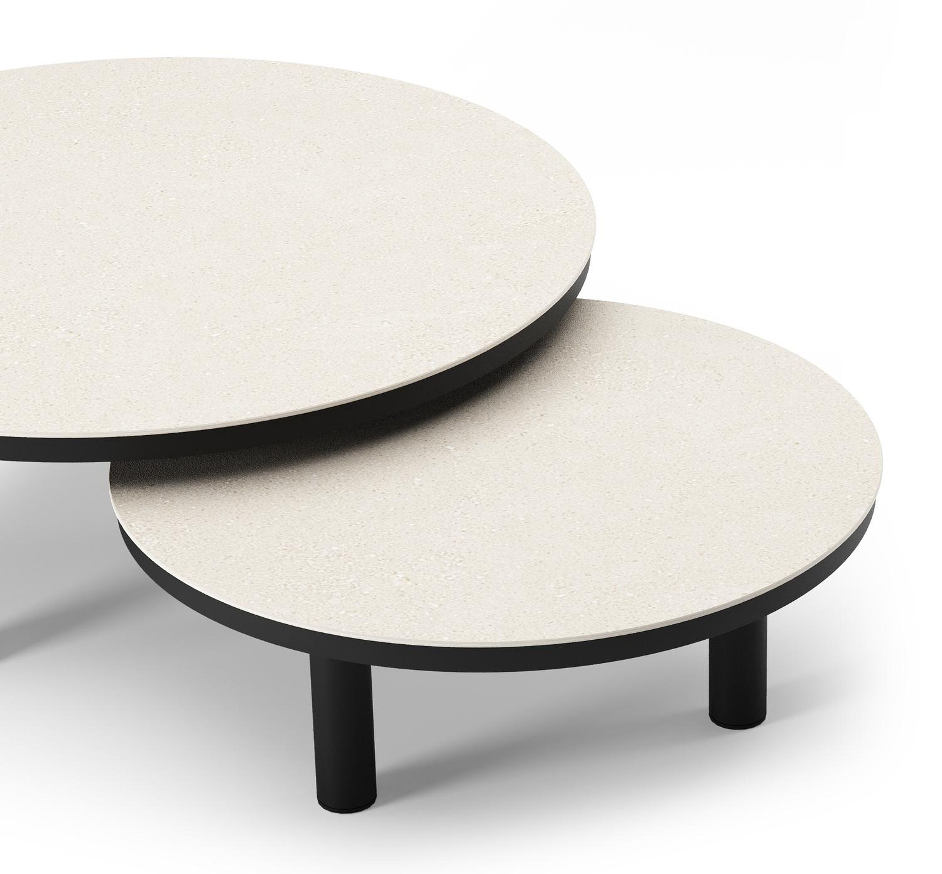 Lindo loungetafel in zwart aluminium en sintered stone crema minerale