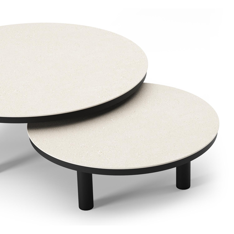 Lindo loungetafel in zwart aluminium en sintered stone crema minerale