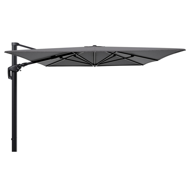 Parasol pendant Minore avec fonction tilt en aluminium noir et toile de parasol en All Weather Solica Firenze Tunder  - Lg.1 400 x Lg.2 300 cm (sans pied de parasol)