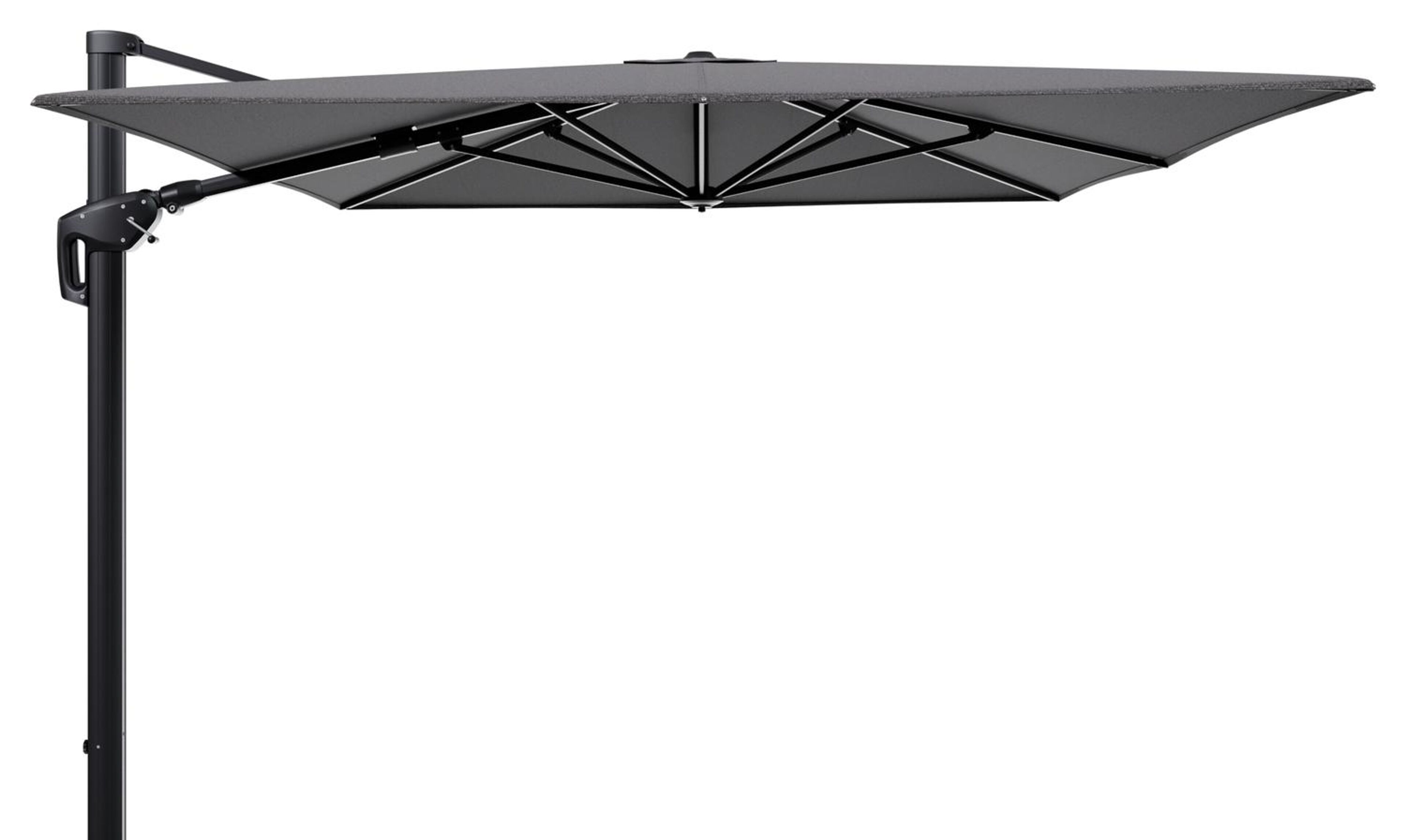 Minore zweefparasol tiltfunctie in zwart aluminium en parasoldoek in All Weather Solica Firenze Tunder  - L1 400 x L2 300 cm (zonder voet)