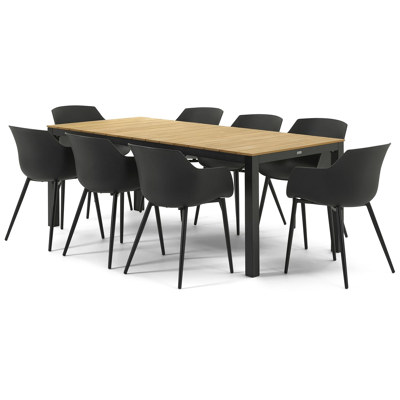 Toma tuinset in zwart aluminium en naturel polywood tafelblad met 8 Paco tuinstoelen