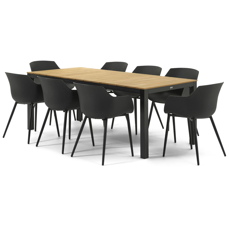 Toma tuinset in zwart aluminium en naturel polywood tafelblad met 8 Paco tuinstoelen