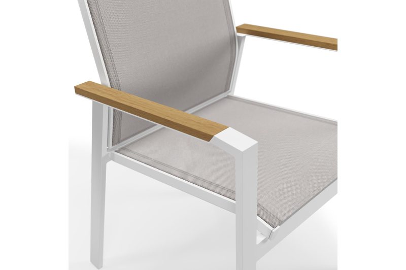 Tora tuinset rond in wit aluminium en polywood met 6 Bahia tuinstoelen