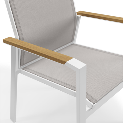 Tora tuinset rond in wit aluminium en polywood met 6 Bahia tuinstoelen