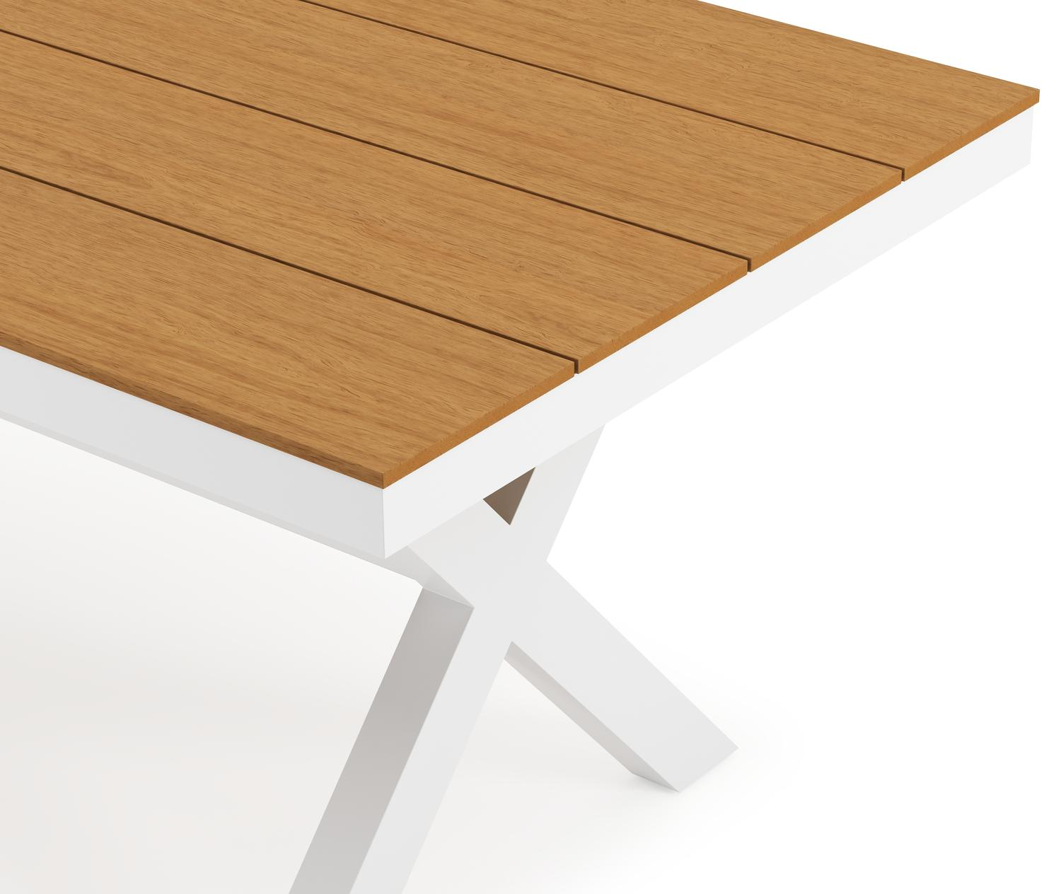 Bahia tuinset in wit aluminium en polywood met 6 stapelbare Melo tuinstoelen