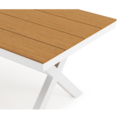 Bahia tuinset in wit aluminium en polywood tafelblad met 6 stapelbare Bahia tuinstoelen