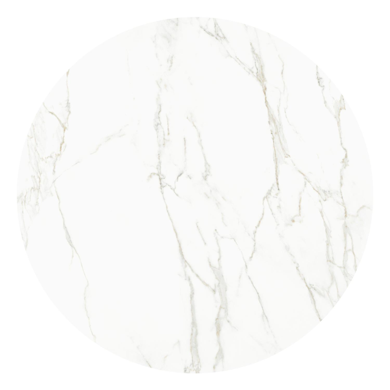 Table de jardin Amico rond en aluminium blanc et céramique pleine Calacatta - Diam. 148 x Haut. 73.5 cm