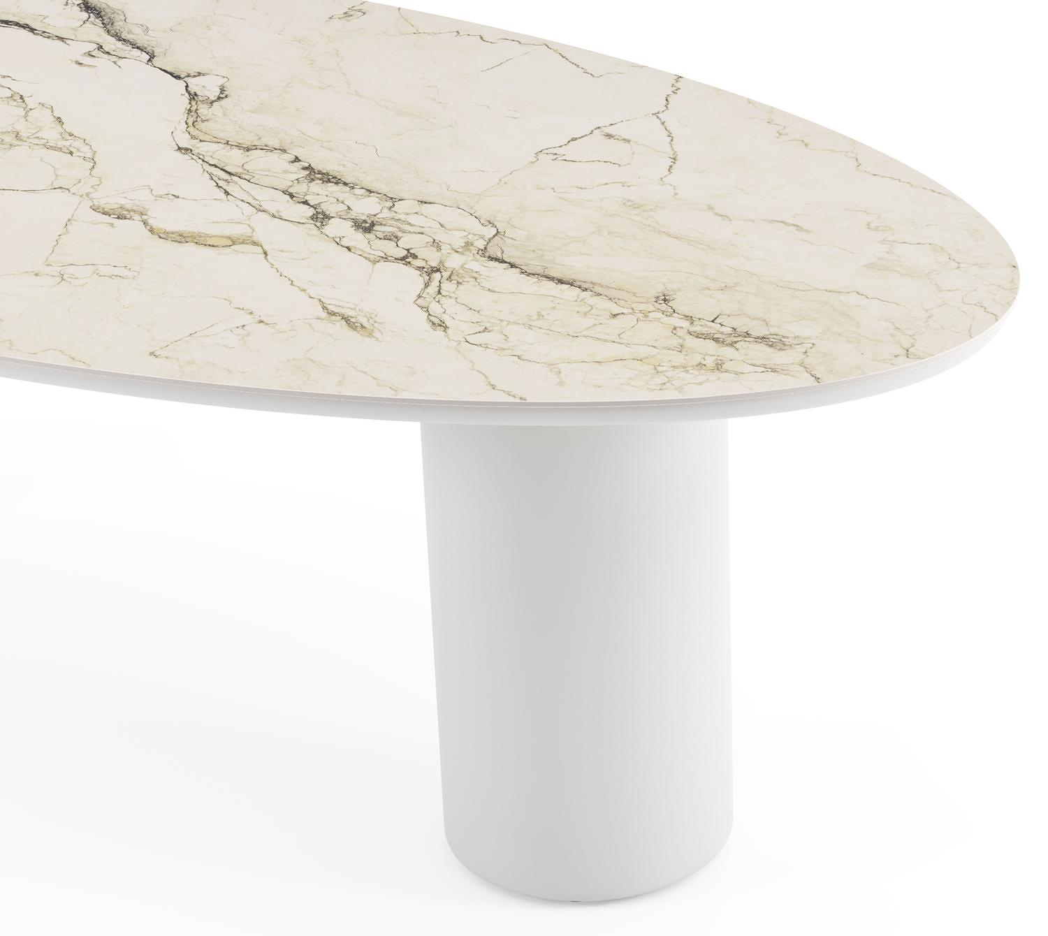 Table de jardin Amico oval en aluminium blanc et céramique pleine Colorado Dunes - Lg. 260 x Lrg. 125 x Haut. 73.5 cm
