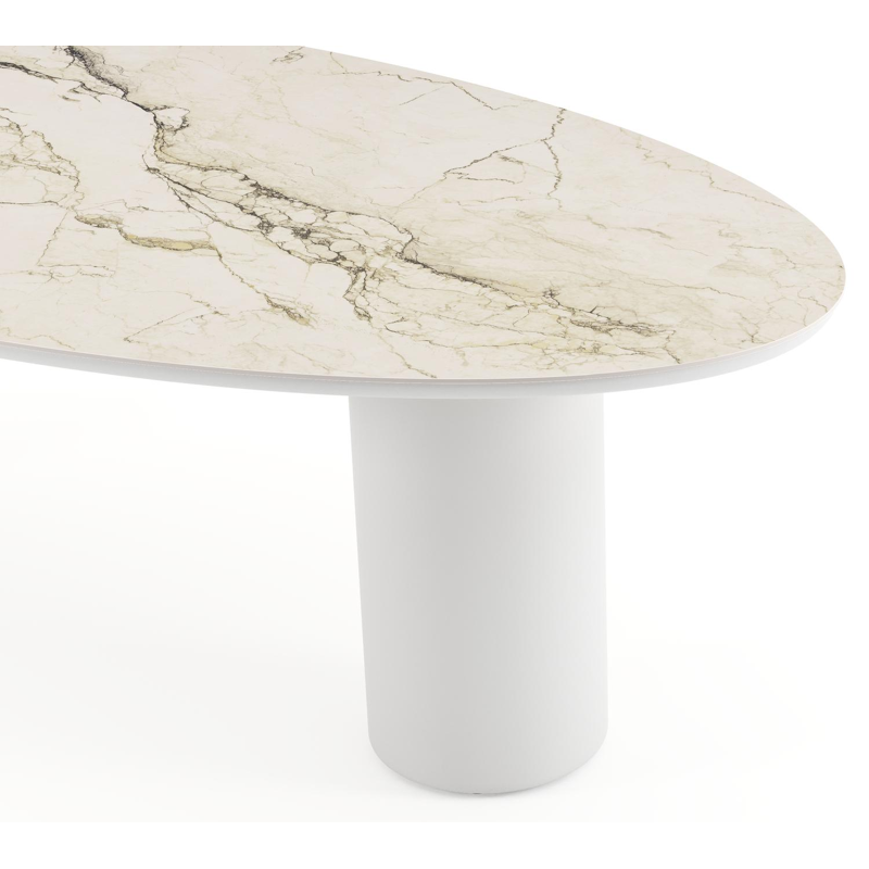 Table de jardin Amico oval en aluminium blanc et céramique pleine Colorado Dunes - Lg. 260 x Lrg. 125 x Haut. 73.5 cm