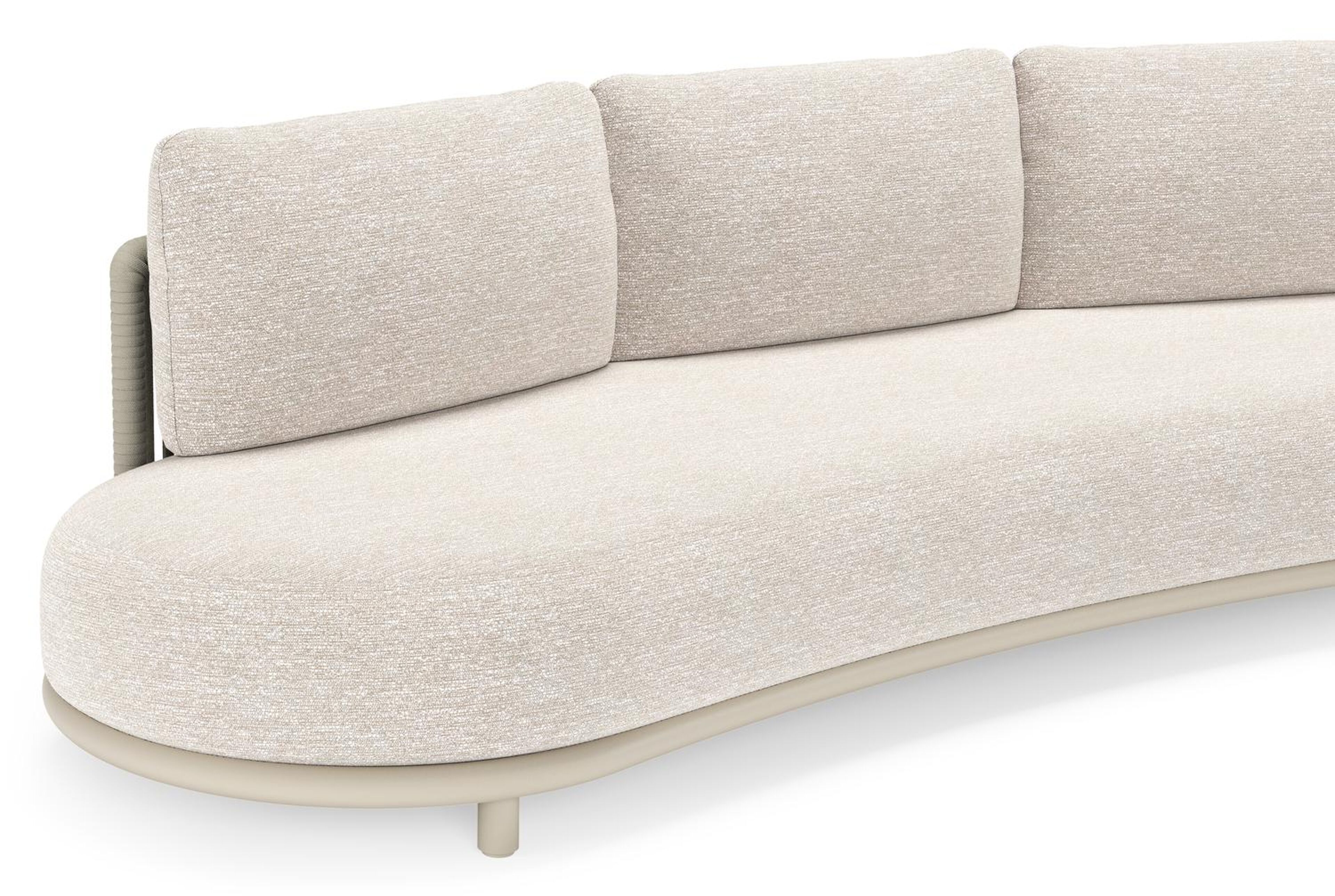 Salon de jardin Lomano en aluminium beige et corde luxe plate tissÃ©e verticalement beige et coussins en all weather sunbrellaÂ® luxe Tundra Sand