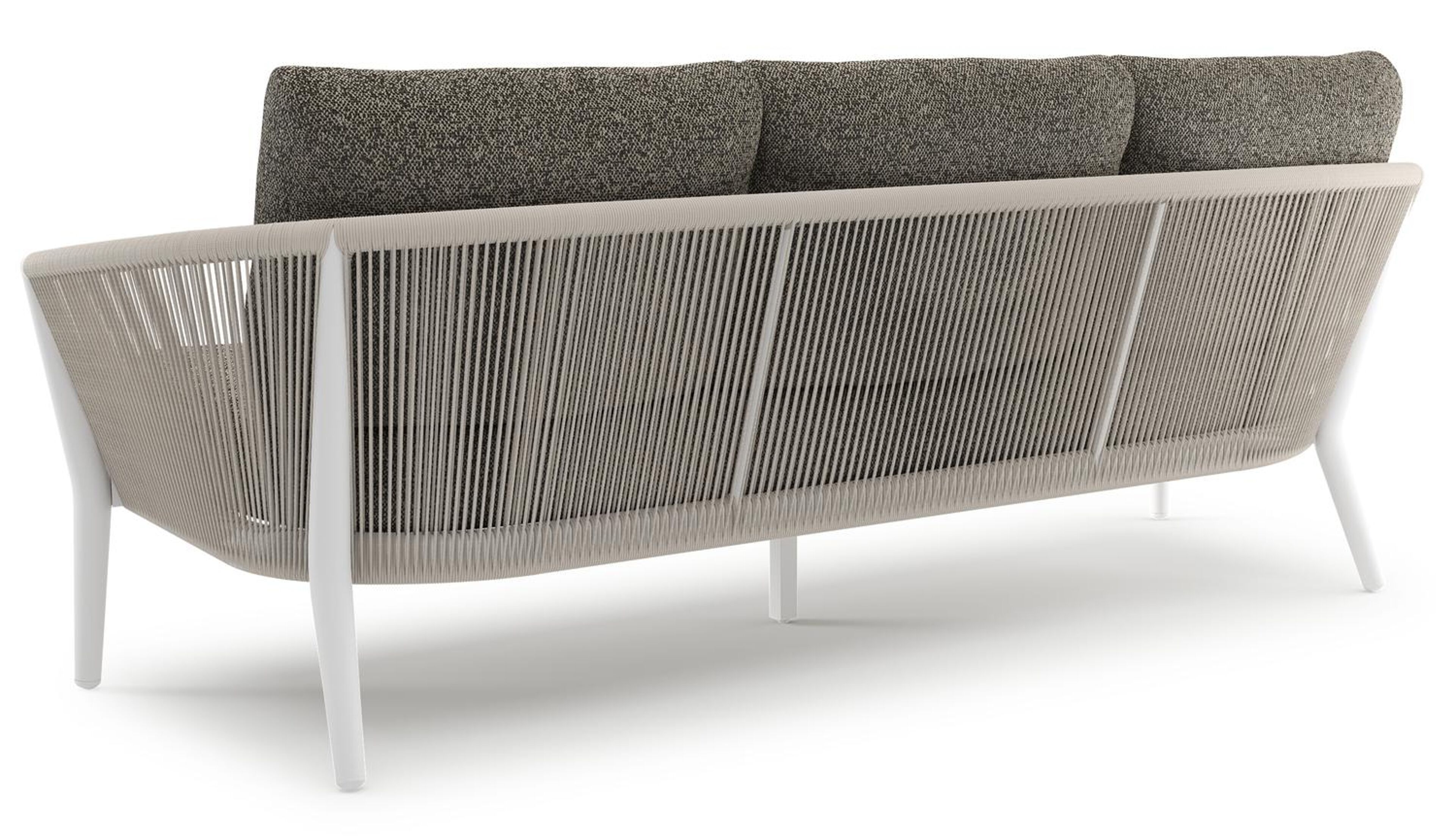 Orso loungebank in wit aluminium en beige verticaal geweven ronde rope met Marbella Tunder all weather cosytica kussen