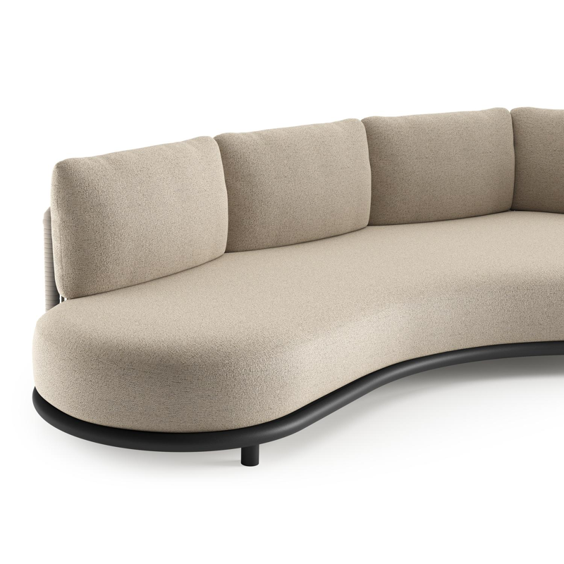 Lomano loungebank in zwart aluminium en beige verticaal geweven luxe vlakke rope met marbella beige all weather cosytica kussen