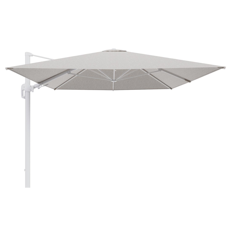 Parasol pendant Rufina avec fonction tilt en aluminium blanc et toile de parasol en All Weather Sunbrella® Luxe Tundra Sand  - Lg.1 400 x Lg.2 300 cm (sans pied de parasol