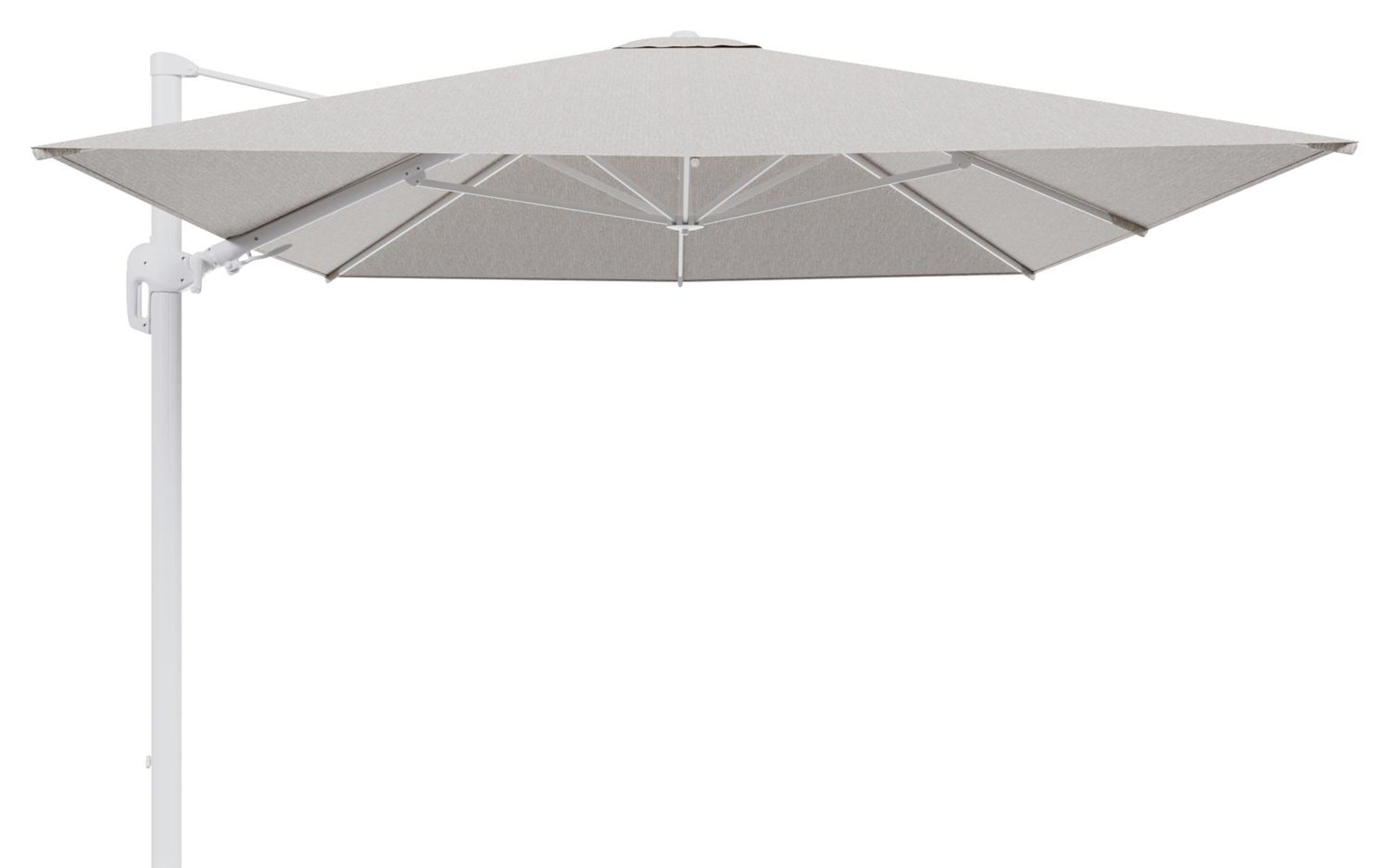 Rufina zweefparasol tiltfunctie in wit aluminium en parasoldoek in All Weather Sunbrella® Luxe Tundra Sand  - L1 400 x L2 300 cm (zonder voet) (zonder voet)