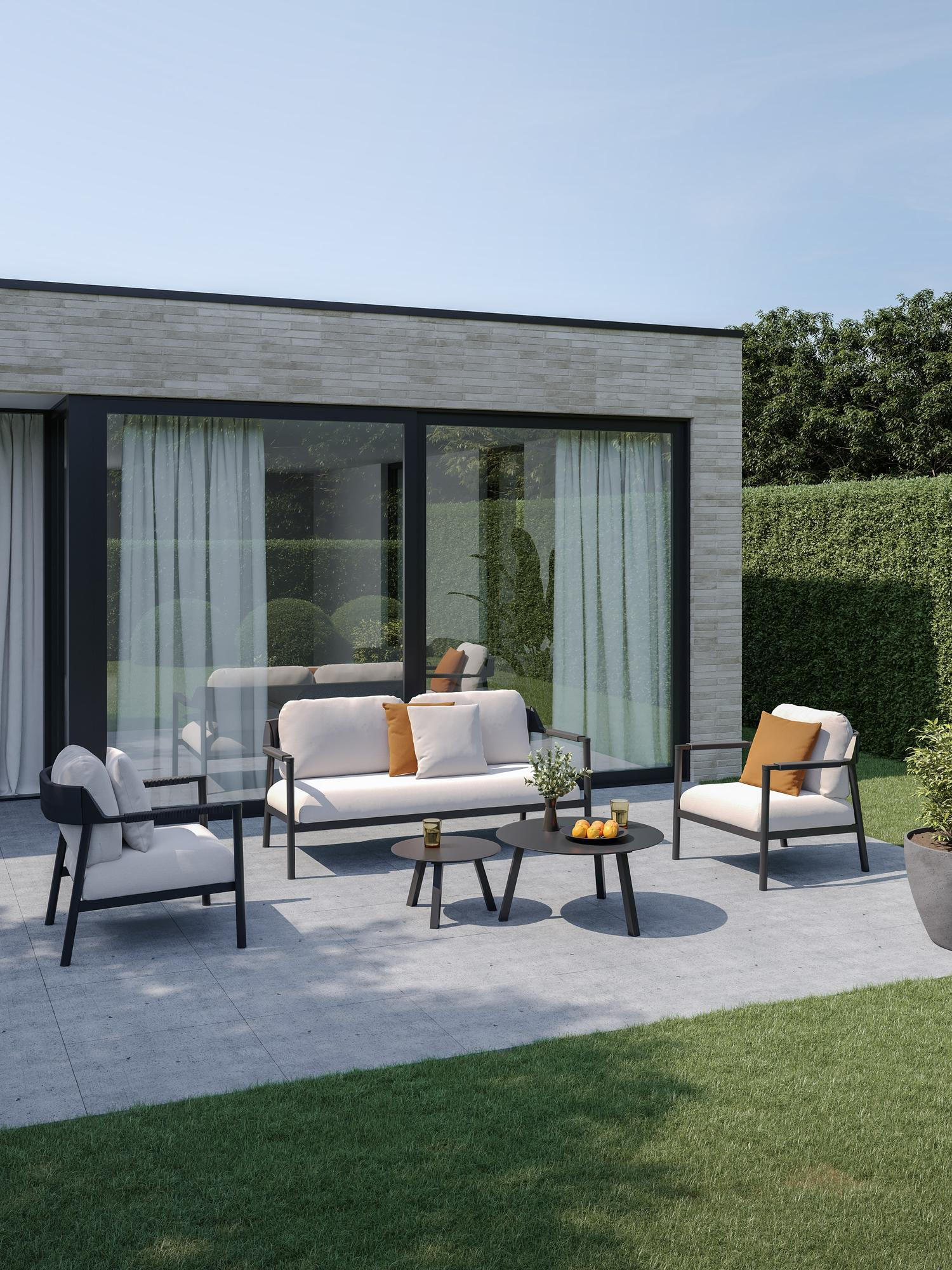 Campia loungeset in zwart aluminium met beige weather+ softtouch kussens
