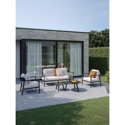 Campia loungeset in zwart aluminium met beige weather+ softtouch kussens