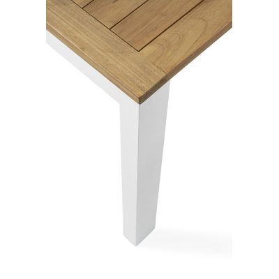 Trente tuinset in wit aluminium en teak naturel tafelblad met 8 stapelbare Amalfi tuinstoelen