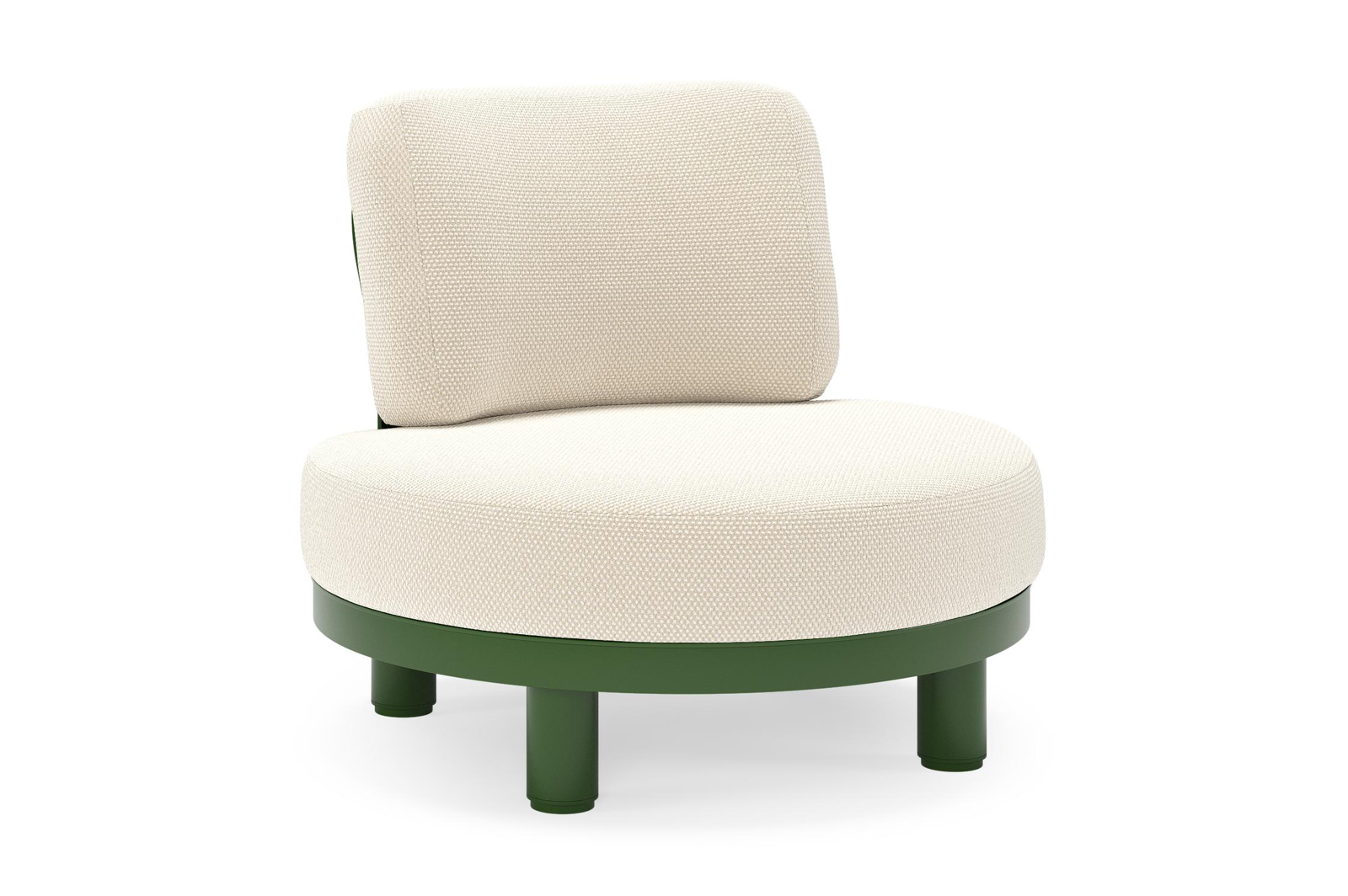 Fauteuil de jardin Donato en aluminium vert et coussins en all weather cosytica Althea Off White