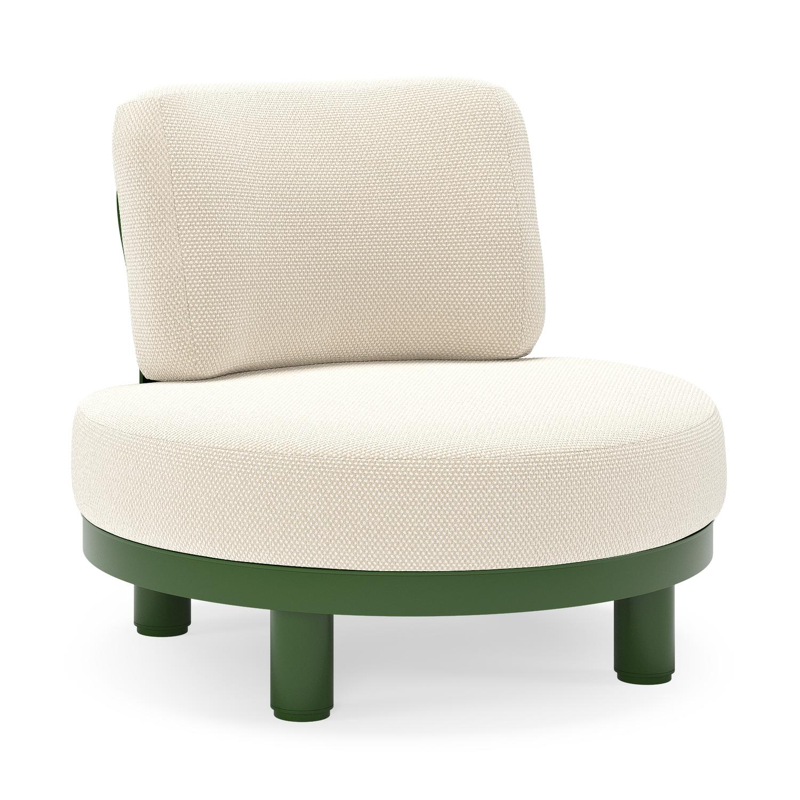 Donato loungestoel in groen aluminium met all weather cosytica Althea Off White kussen